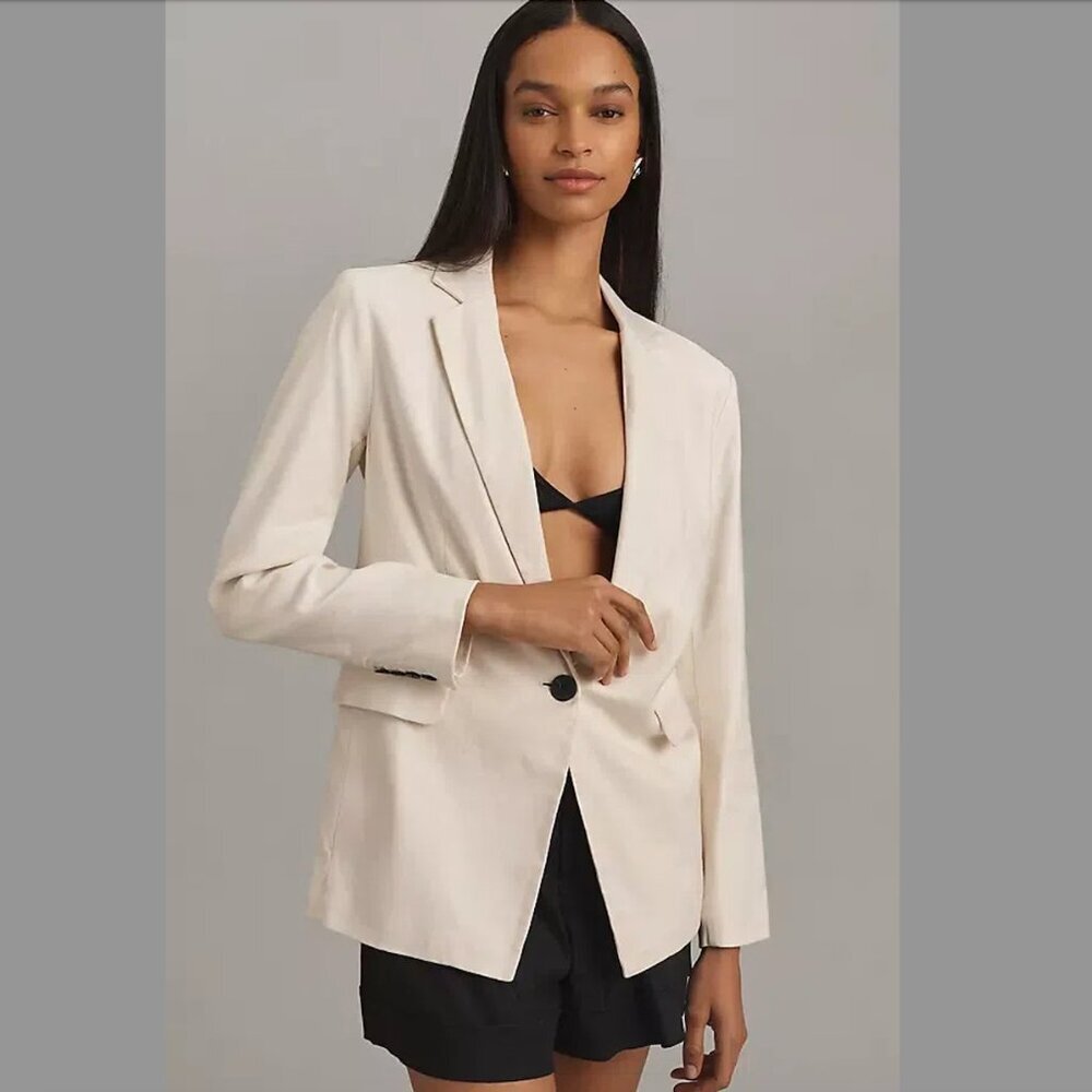 Maeve The Tessie Blazer Linen Edition Jacket In Cream White XS